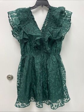 Women's Emerald Green Ruffle V-Neck Bodysuit Dress